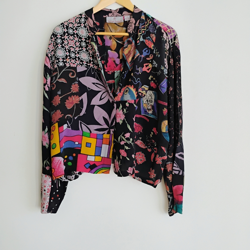 Sacred Threads Luxury Patchwork Look Button Up To… - image 7